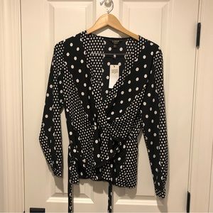Lipsy Black and White Polka Dot Wrap Blouse
